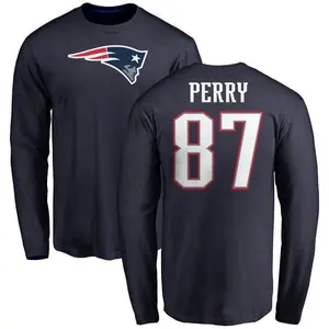 Youth Malcolm Perry New England Patriots Name & Number Logo Long Sleeve T-Shirt - Navy