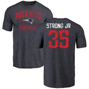 Youth Pierre Strong Jr. New England Patriots Navy Distressed Name & Number Tri-Blend T-Shirt